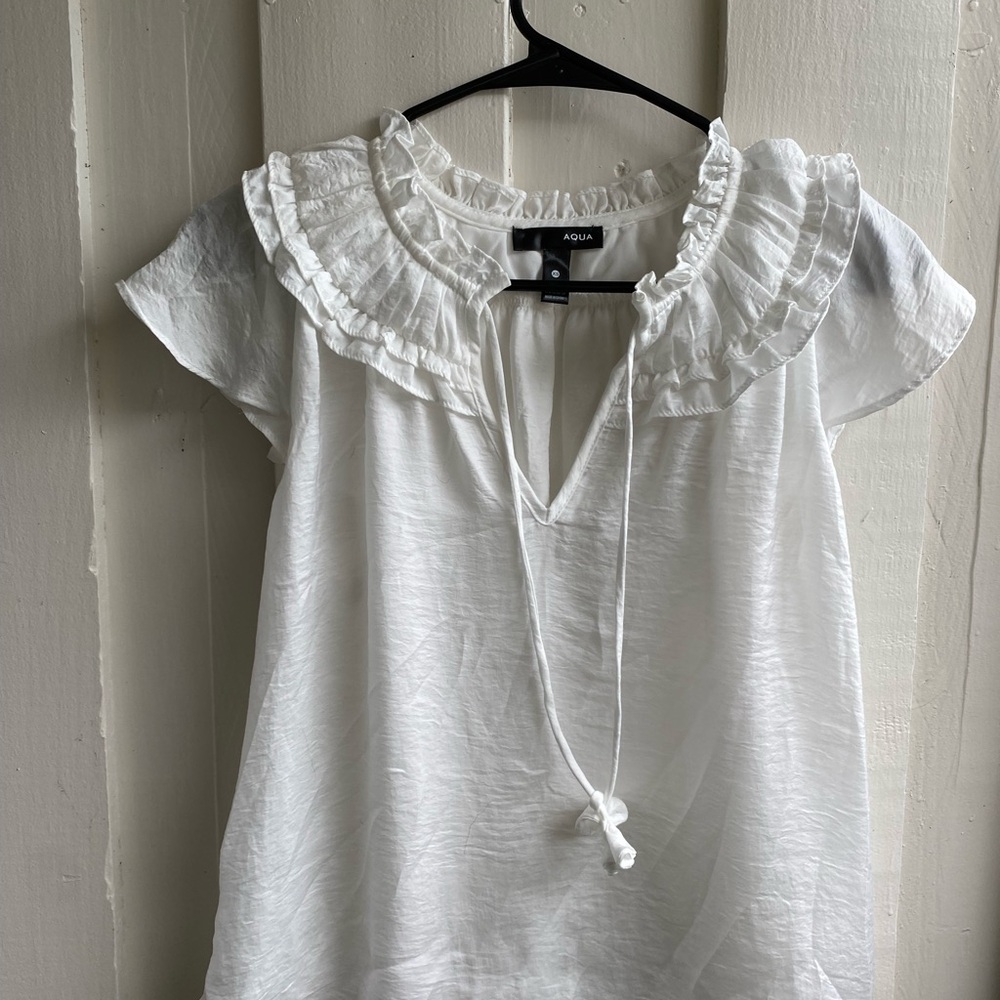 Aqua Crisp White Ruffle Blouse